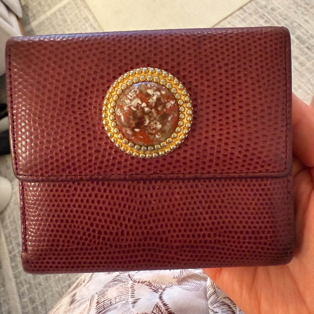 Paco Rabanne Burgundy Textured Wallet with Gold Accent